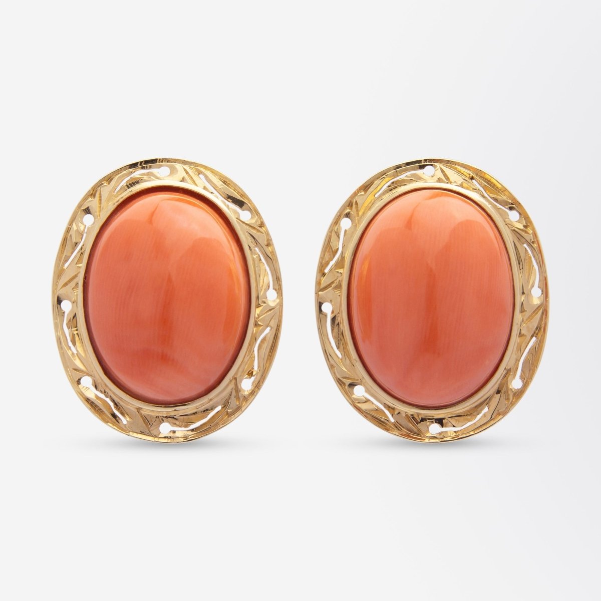 Pair of 14kt Gold & Cabochon Coral Earrings | Bazaa | Designer, Vintage and Antique Furniture