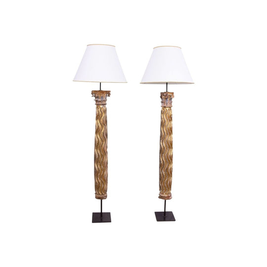 Pair of 18th Century Column Standard Lamps