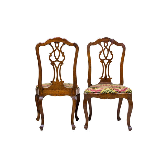 Pair of 18th Century English Chippendale Style Chairs with Flame Stitching in Walnut