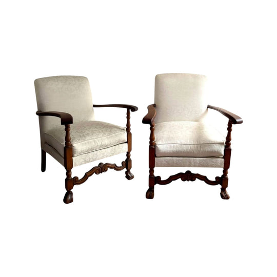 Pair of 1950's Parker Knoll ornate solid wood armchair hand-carved