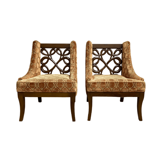 Pair Of 1960s Carved Open Back Lounge Or Occasional Armchairs