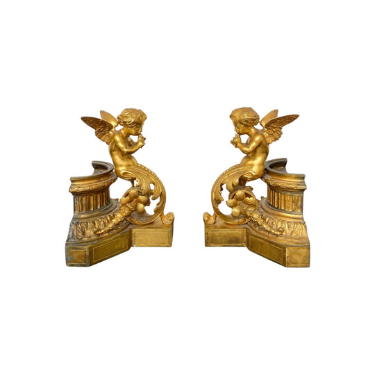Pair of 19th century antique gilt angel wall sconce or table lamp