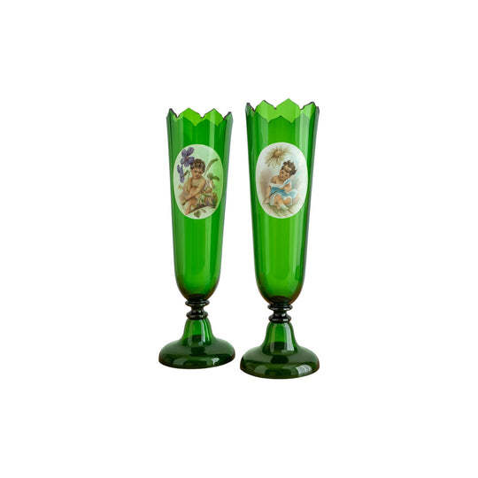 Pair of 19th Century Moser Glass Vases – Hand-Painted, 46cm