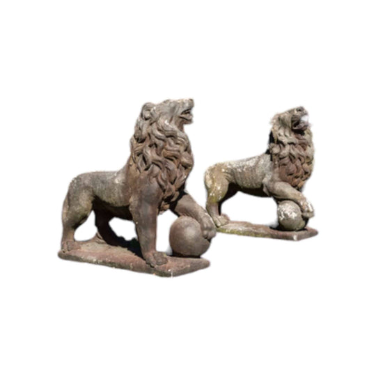 Pair of 20th century stone lion statues
