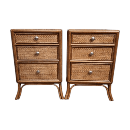 Pair of 3 Drawer Cane Bedside Tables