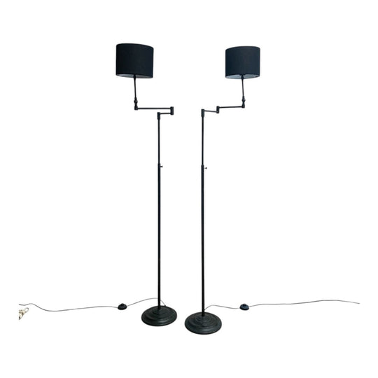 Pair Of Adjustable Brass Floor Lamps With Swing Arms