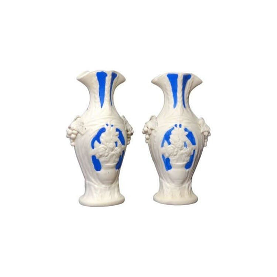 Pair of American Bennington bisque vases, grapes & wheat, c. 1860