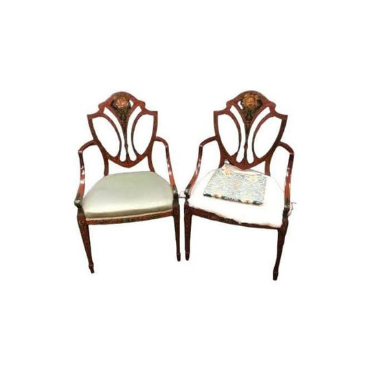 Pair of Antique English Edwardian Sheraton Style Armchairs