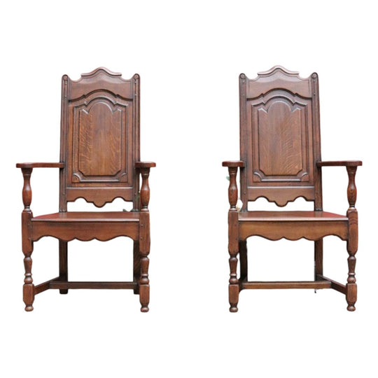 Pair of Antique French Armchairs with Ornate Tall Backs Central Panels and Shaped Arms. B12702