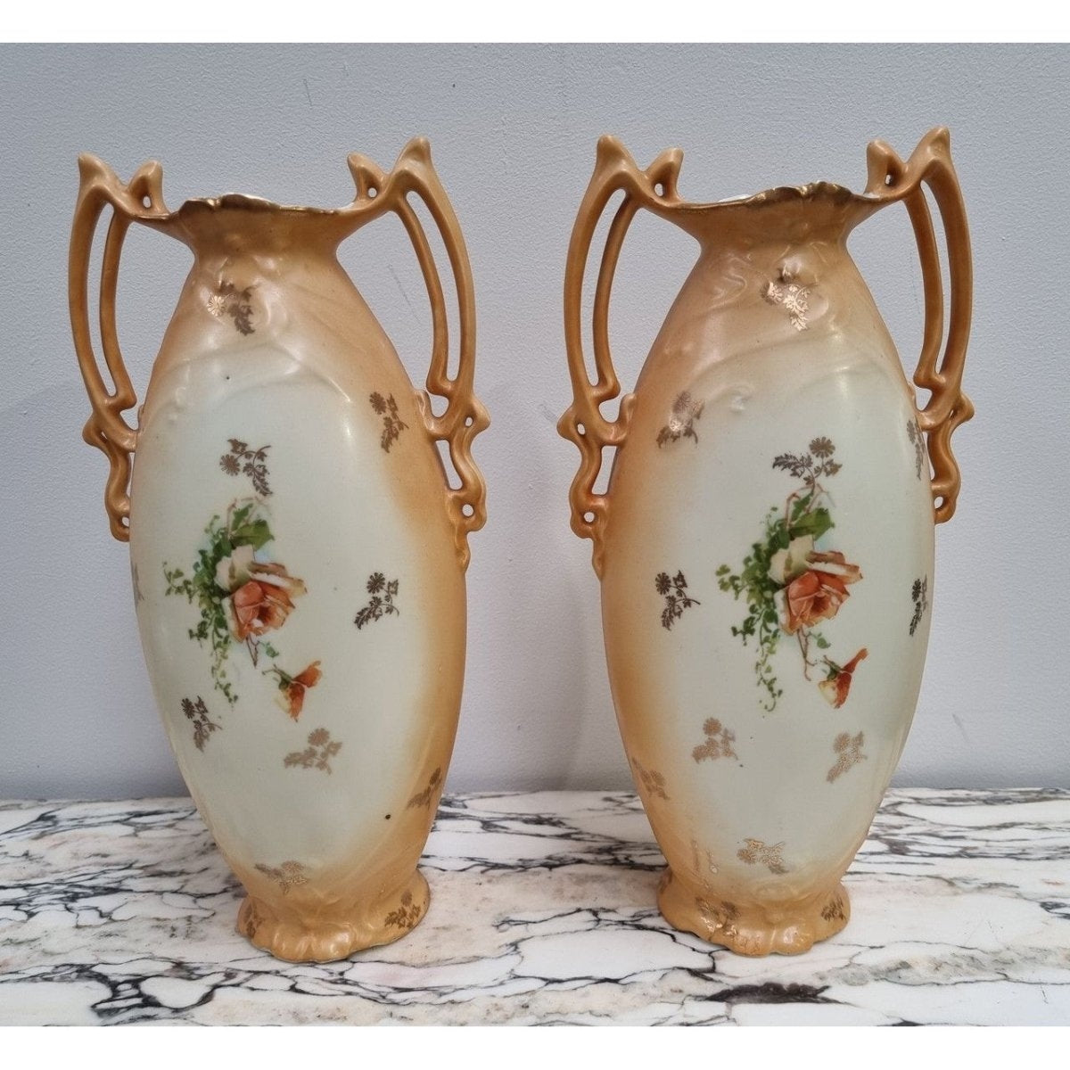 Pair of Art Nouveau-Style Rose-Decorated Vases | Bazaa | Designer, Vintage and Antique Furniture