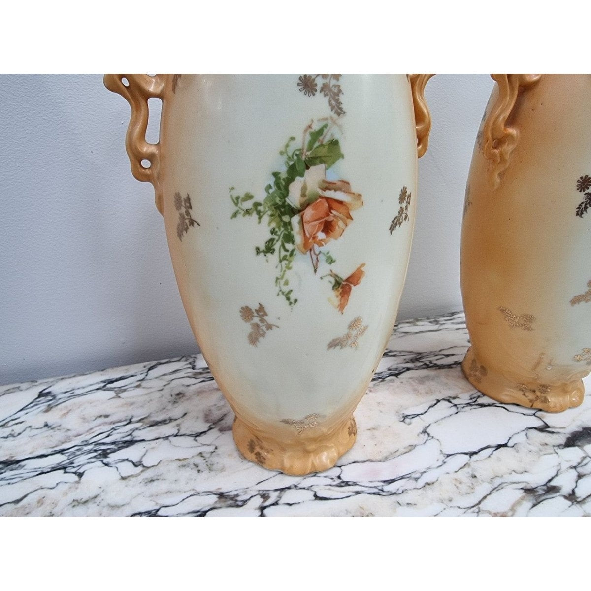 Pair of Art Nouveau-Style Rose-Decorated Vases | Bazaa | Designer, Vintage and Antique Furniture