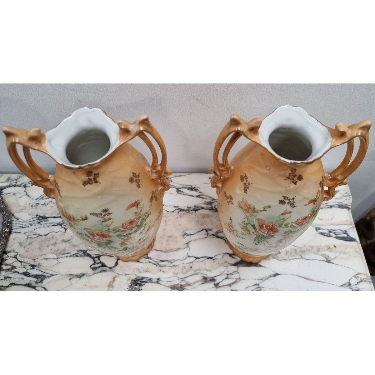 Pair of Art Nouveau-Style Rose-Decorated Vases | Bazaa | Designer, Vintage and Antique Furniture