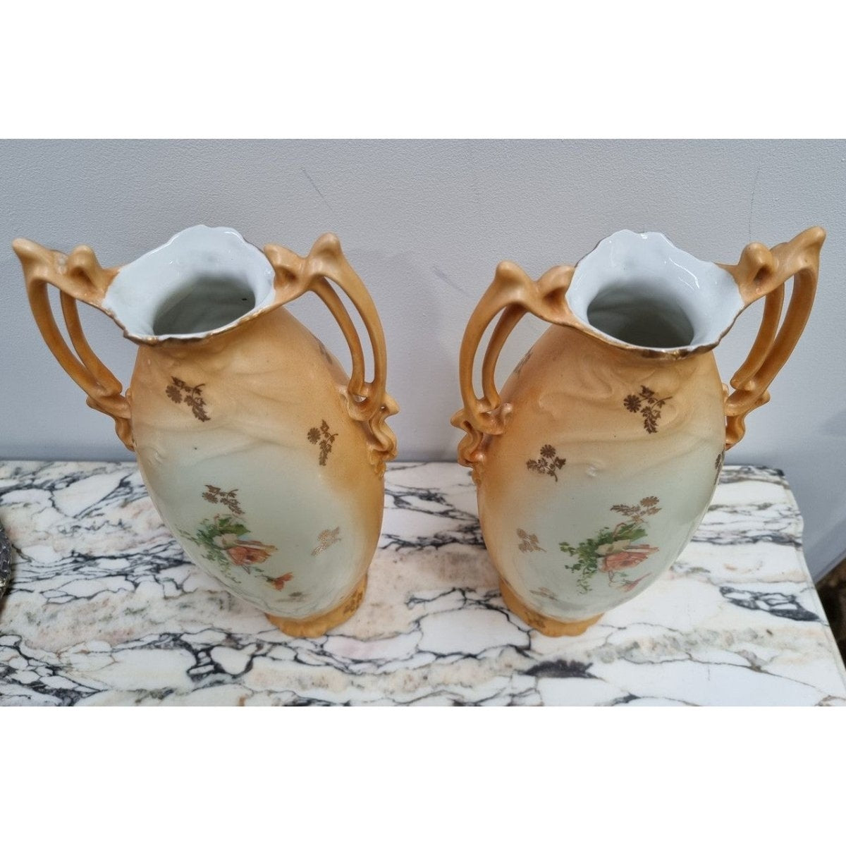 Pair of Art Nouveau-Style Rose-Decorated Vases | Bazaa | Designer, Vintage and Antique Furniture