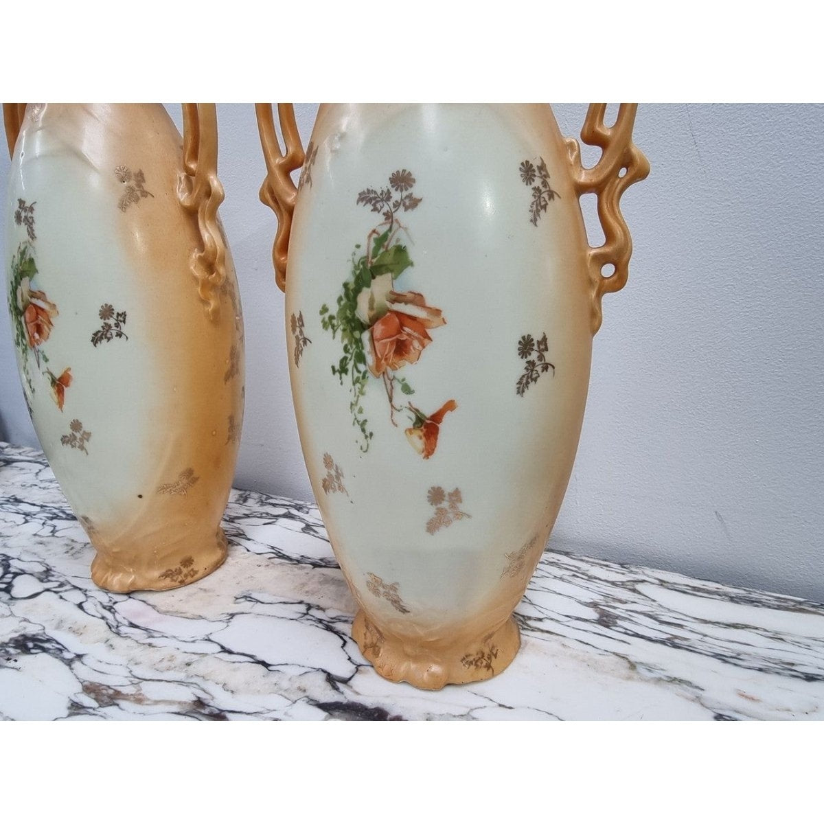 Pair of Art Nouveau-Style Rose-Decorated Vases | Bazaa | Designer, Vintage and Antique Furniture
