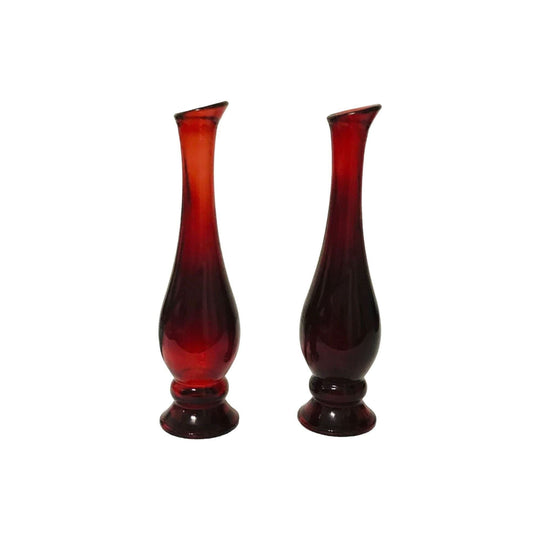 Pair of Avon Ruby Red Bottle Vase / Perfume Bottle Vase / Decorative Ruby Red Bud Vase/ Vintage Avon