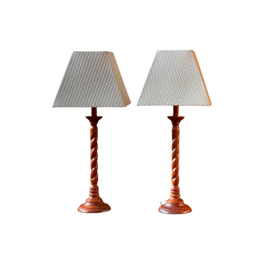 pair of barley twist timber lamps