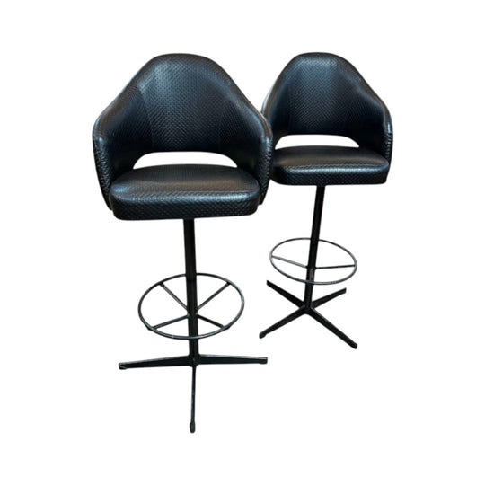 Pair of Black Vinyl Bar Stools with Footrest Base