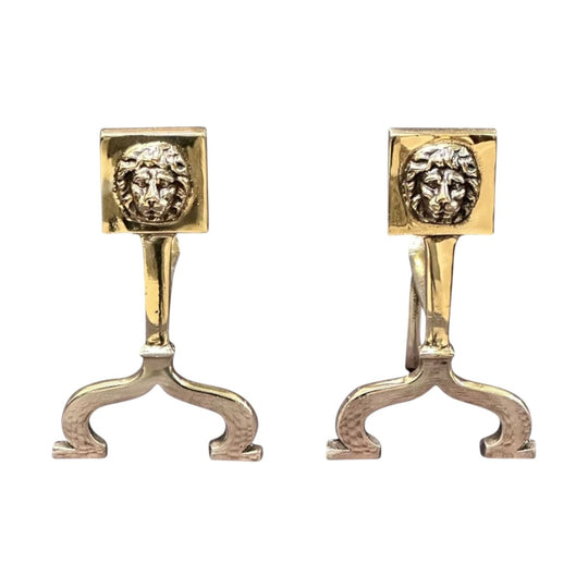 Pair of brass lion head andirons c. 1870