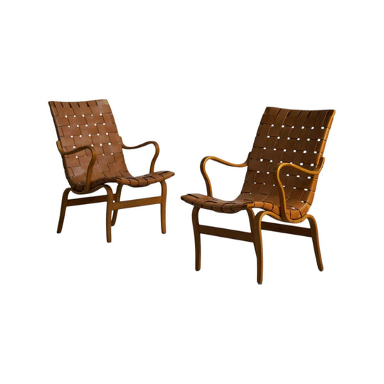 Pair of Bruno Mathsson Eva Chairs | Iconic Swedish Design | 1970s Mid-Century Modern Lounge Chairs