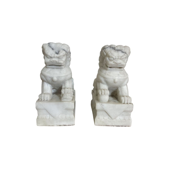Pair of Chinese Marble Foo Dog Statues