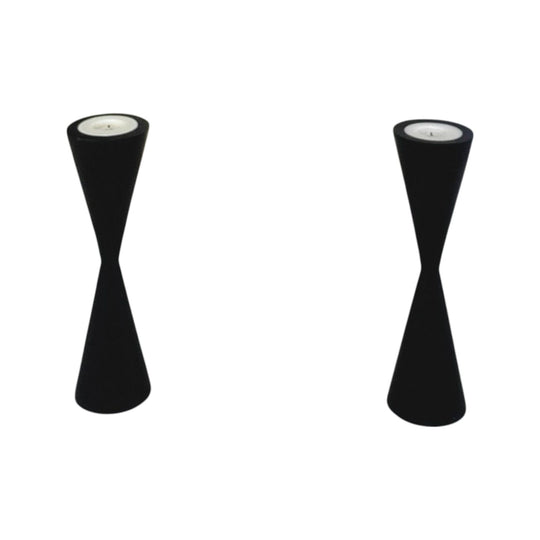 Pair of Dark Sculptural Wooden Candle Holders