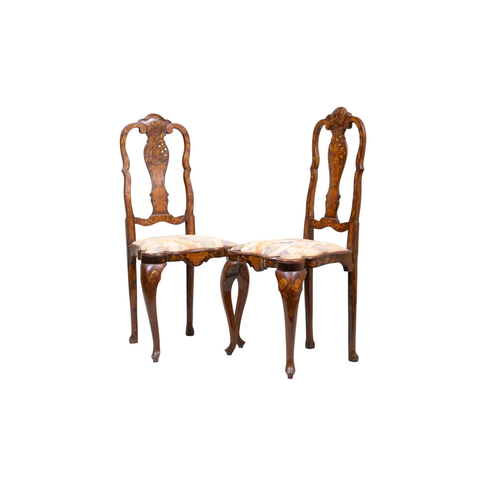 Pair of Dutch Marquetry Chairs | Bazaa | Designer, Vintage and Antique Furniture