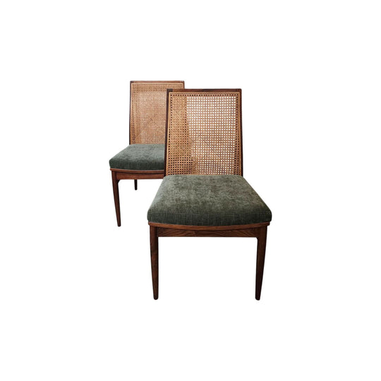 Pair of Dyrlund Danish Wicker Chairs with Moss Green Seats