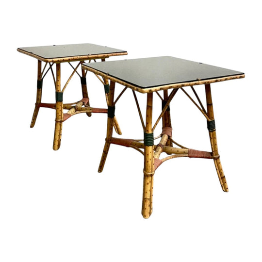 Pair Of Early 20th Century Art Deco Glass Topped Spotted Cane Side Tables