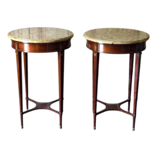 Pair Of Early 20th Century Louis XVI Style Marble Top Side Tables
