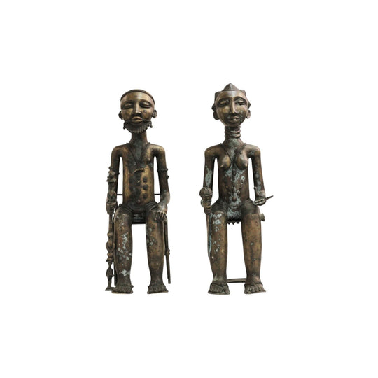 Pair of East African Bronze Seated King and Queen Figures