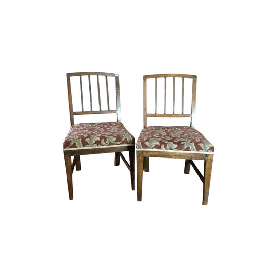 Pair of English elm country chairs with stringing to the splats
