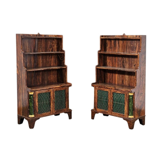 Pair of Faux Coromandel Wood Three Tier Waterfall Bookcases