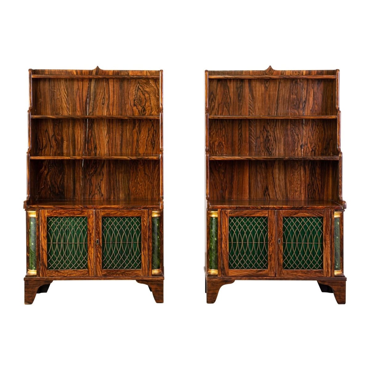 Pair of Faux Coromandel Wood Three Tier Waterfall Bookcases | Bazaa | Designer, Vintage and Antique Furniture
