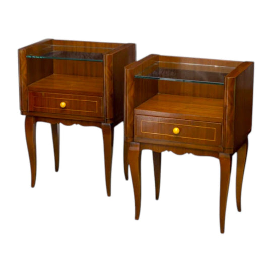 Pair of French Art Deco Rosewood Nightstand Bedside Tables