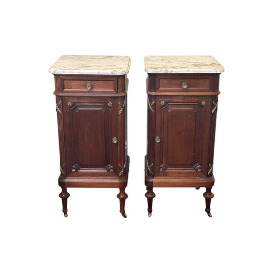 Pair of French Louis XV style walnut bedside tables c.1890