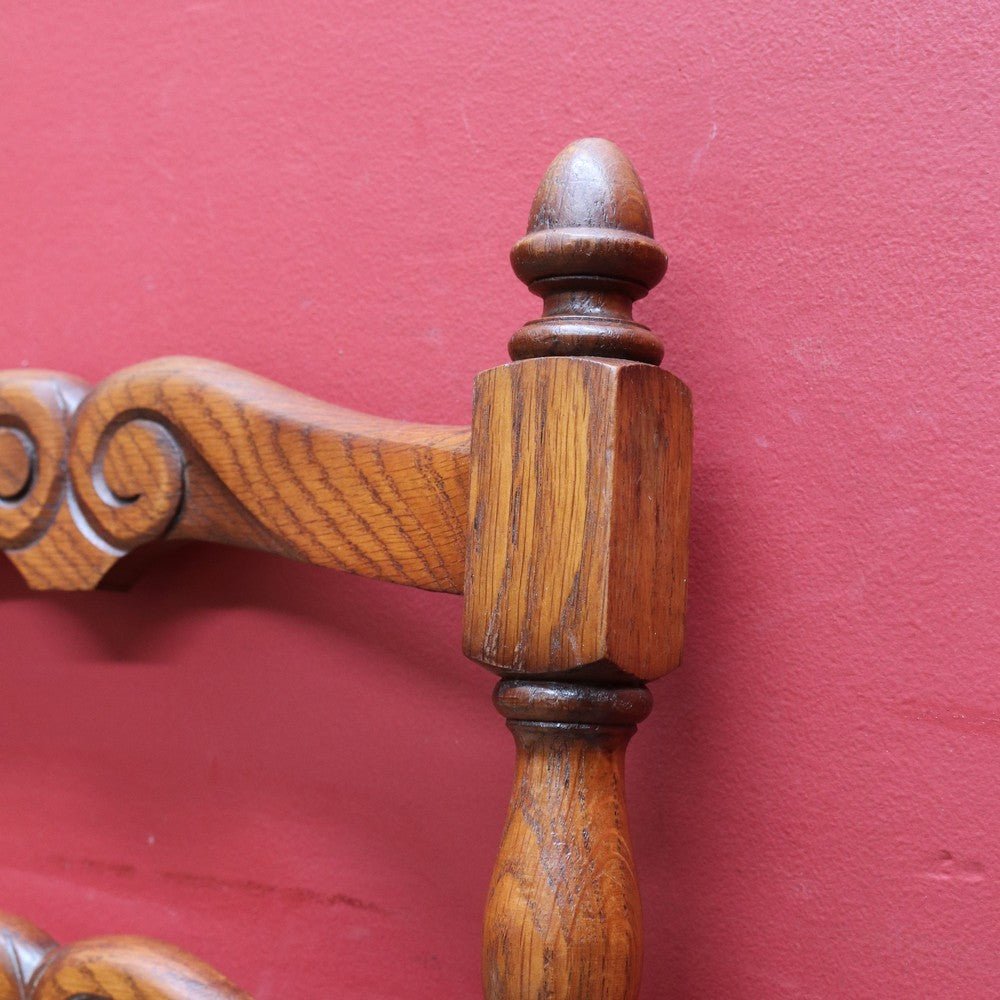 Pair of French Oak Ladder Back Chairs with Rush Seats and Acorn Finials. B12820 | Bazaa | Designer, Vintage and Antique Furniture