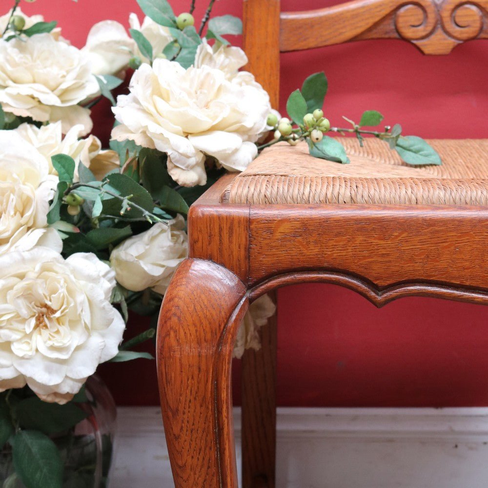 Pair of French Oak Ladder Back Chairs with Rush Seats and Acorn Finials. B12820 | Bazaa | Designer, Vintage and Antique Furniture