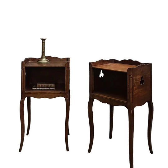 Pair of French Provincial Oak Serpentine Bedside Tables, Louis XV Style