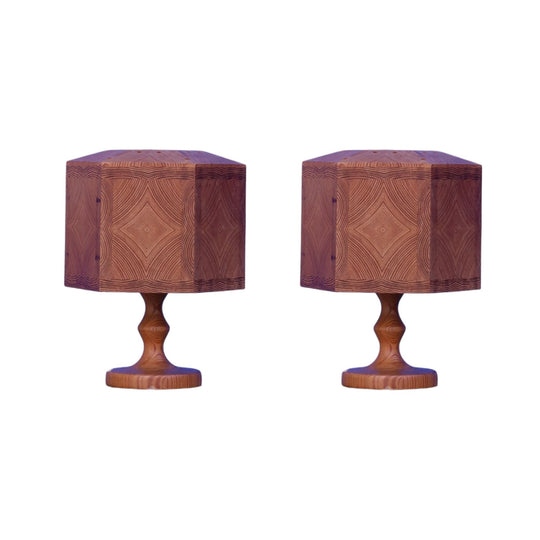 Pair of Hexagonal Pine Lamp