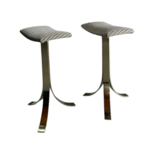 Pair of Italian Brass Pedestal Bar Stools 1970s