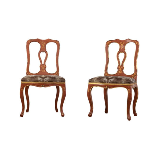Pair of Italian Red Venetian Lacquer Side Chairs