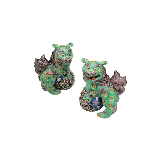 Pair of Japanese Meiji Period Porcelain 'Kutani' Foo Dogs