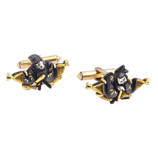 Pair of Japanese Shakudo Cufflinks in 14kt Gold