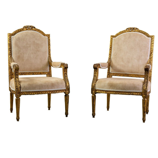 Pair of Louis XVI GIltwood Fauteuils