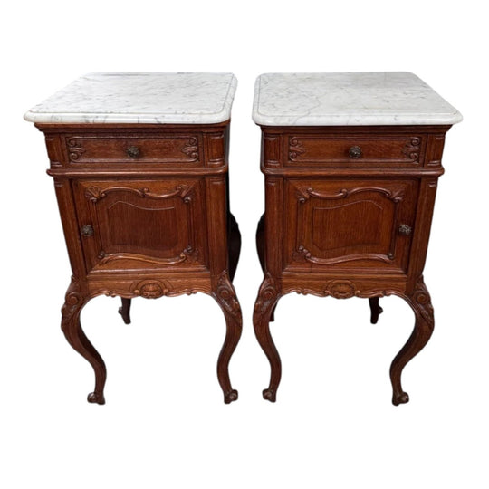 Pair of Louis XVth Style Marble Top Bedsides