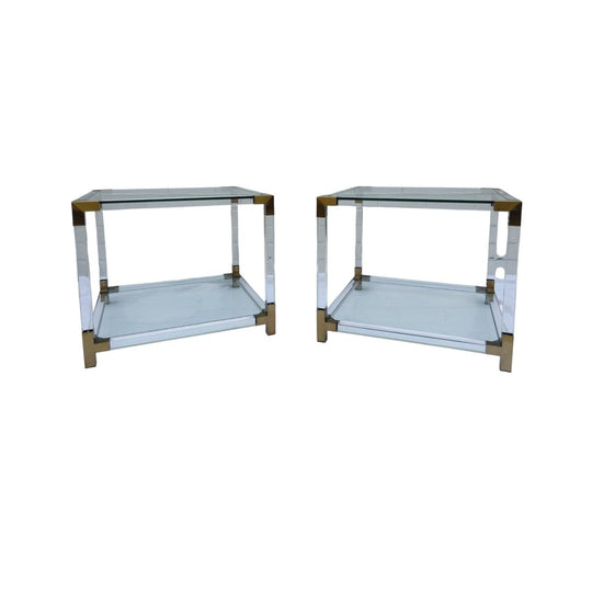 Pair of Lucite and Glass Side Tables