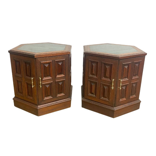 Pair Of Mid Century Solid Teak And Marble Top Bedside Tables