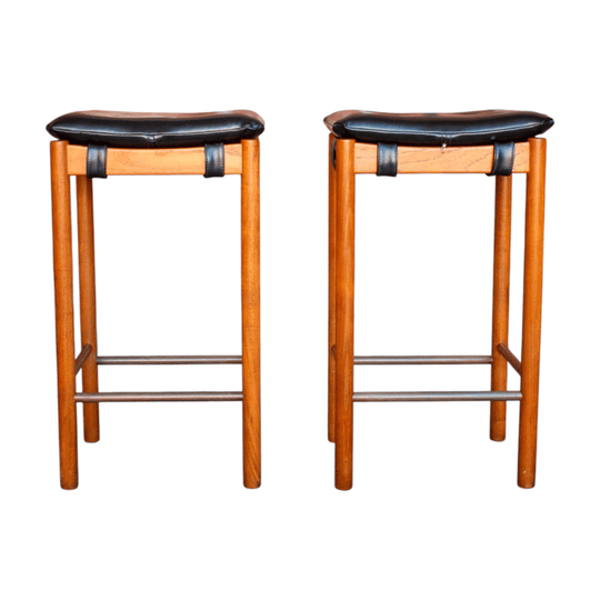 Pair of Parker Furniture Model 571 Teak Bar Stools with Original Buttoned Upholstery, Australia, 1970s