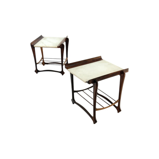 Pair of Rectangular Marble & Rosewood Side Tables by Giuseppe Scapinelli