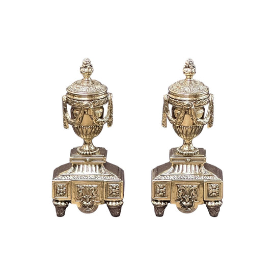 Pair of regency brass garland decorated andirons c. 1830